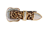Leopard Print Italian Leather Collar With Swarovski Crystal Hardware