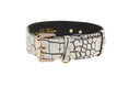 Load image into Gallery viewer, Dark Brown/Off White Embossed Croc Italian Leather Classic Collar With Gold Classic Hardware
