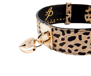 Champagne Gold Leopard Print Italian Leather Reversible Heart Locket/Classic Collar