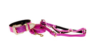 Pink Foil Italian Leather/Swarovski Crystal Collar, Leash, Harness Set