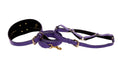 Load image into Gallery viewer, Purple Italian Leather 3” Wide Style Collar, With Custom Large Gold Rivet, Leash & Harness Set
