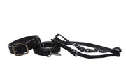 Glamorous Black Snake Print Italian Leather With Gun Metal Grey Hardware Collar, Leash, Harness, Set