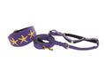 Load image into Gallery viewer, Purple Italian Leather 3” Wide Style Collar, With Custom Gold Starfish, Leash & Harness Set
