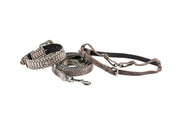 Grey Snake Print Hair On Hide Italian Leather Collar & Leash Set With Swarovski Crystal Hardware