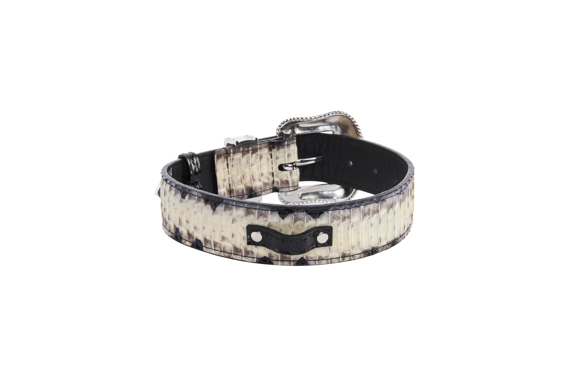 Off White/Grey/Black Snake With Silver Swarovski Crystal Hardware