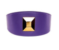 Load image into Gallery viewer, Purple Italian Leather 3” Wide Style Collar With Large Gold Custom Rivet
