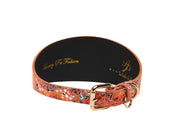 Orange Floral Mosaic Italian Leather 3” Wide Style Collar