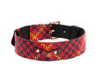 Load image into Gallery viewer, Red, Black & Yellow Elegant Plaid Italian Leather Collar With Gold Classic Hardware
