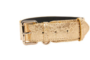 Gold Floral Print Italian Leather With Gold Classic Collar Hardware
