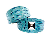 Turquoise Embossed Croc Italian Leather 3 Wide Style Collar Set Of 2