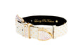 Load image into Gallery viewer, White & Gold Polka Dot Italian Leather Collar With Swarovski Crystal Hardware
