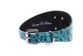 Load image into Gallery viewer, Turquoise Embossed Croc Italian Leather 3” Wide Style Collar With Large Silver Custom Rivet
