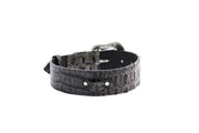 Dark Grey/Light Grey Embossed Croc Italian Leather Silver Swarovski Crystal Collar