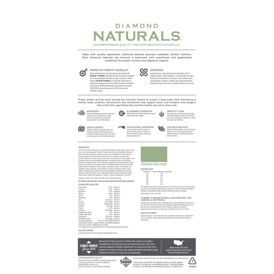 Diamond Natural Adult Large Breed Lamb and Rice Dry Dog Food (40lb) 