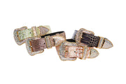 Embossed Croc Italian Leather/Swarovski Crystals Collars. Set Of 4