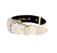 Load image into Gallery viewer, White & Gold Polka Dot Italian Leather Collar With Swarovski Crystal Hardware
