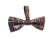 Dark Purple/Gold Embossed Croc Italian Leather Bow tie