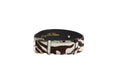 Load image into Gallery viewer, Distressed Brown & White Zebra Print Hair On Hide Classic Collar with Gold Classic Hardware
