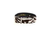 Distressed Brown & White Zebra Print Hair On Hide Classic Collar with Gold Classic Hardware