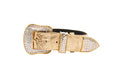 Load image into Gallery viewer, Gold Floral Print Italian Leather With Swarovski Crystal Hardware
