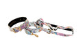 Load image into Gallery viewer, White Floral Mosaic Italian Leather Collar, Leash, Harness Set With Gold Classic Hardware
