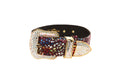 Load image into Gallery viewer, Luxury Pet Fashion Burgundy Floral Mosaic Italian Leather With Gold Swarovski Crystal Hardware
