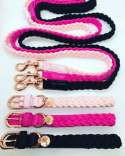 Dog Lead Black Plaited - Rose Gold Hardware