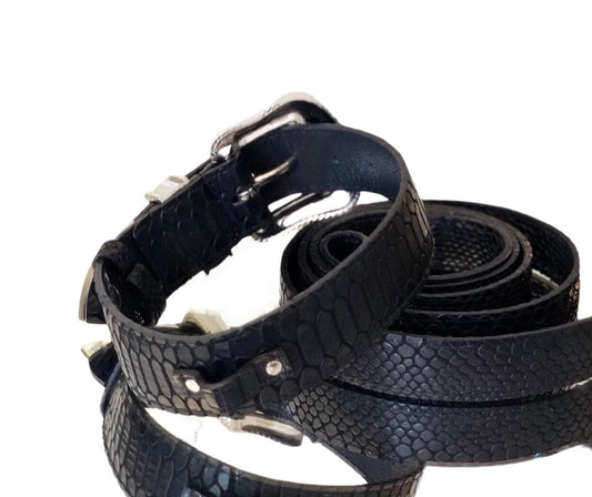 Luxury Pet Fashion Embossed Black Python Italian Leather Collar & Leash Set