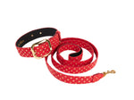 Red & Gold Polka Dot Italian Leather Collar With Modern Italian Hardware