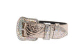 Load image into Gallery viewer, Soft Pink/Silver Floral Print Italian Leather With Silver Swarovski Crystal Hardware
