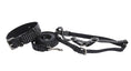 Load image into Gallery viewer, Black & Silver Striped Italian Leather Classic Collar, Leash & Harness Set With Silver Hardware

