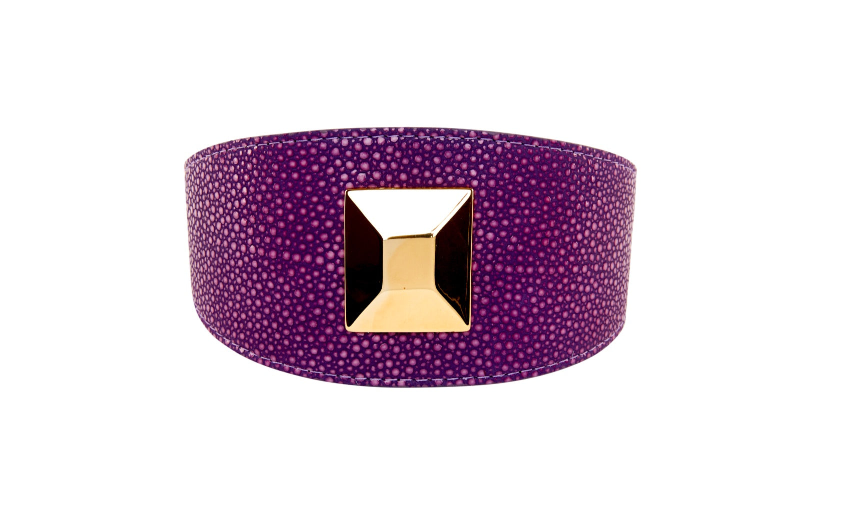 Purple & Pink Embossed Stingray Print Italian Leather 3 Wide Style Collar With Large Custom Gold Rivet