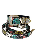 Load image into Gallery viewer, Multi-Color Embossed Snake Italian Leather Collar & Leash Set, with our Italian Made Swarovski Crystal Hardware

