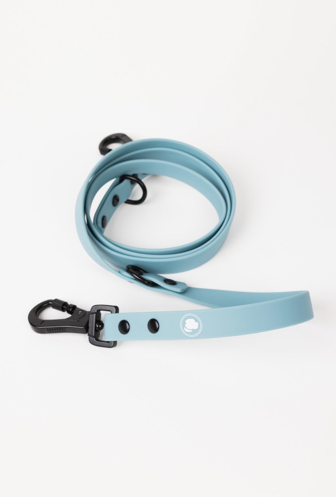 Dusty Blue Adjustable Leash by The Modern Dog Company, featuring a sleek design with a black clip and adjustable length.
