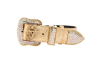 Gold Floral Print Italian Leather With Swarovski Crystal Hardware