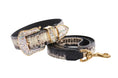 Load image into Gallery viewer, Off White/Black Snake With Gold Swarovski Crystal Hardware Collar & Leash Set
