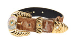 Rustic, Chic Hair On Hide Italian Leather With Ornate Swarovski Crystal Italian Hardware
