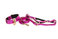 Load image into Gallery viewer, Pink Foil Italian Leather Reversible Heart Locket/Classic Collar, Leash, Harness Set
