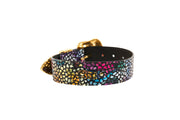 Luxury Pet Fashion Black Floral Mosaic Italian Leather With Gold Swarovski Crystal Hardware