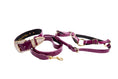 Load image into Gallery viewer, Purple Patent Italian Leather/Swarovski Crystal Hardware Collar, Leash & Harness Set
