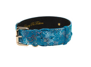Blue Floral Mosaic Italian Leather/Classic Collar