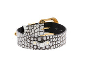 Dark Brown/Off White Embossed Croc Italian Leather Collar With Gold Swarovski Hardware