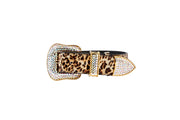 Leopard Print Italian Leather Collar With Swarovski Crystal Hardware