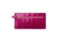 Load image into Gallery viewer, Fuchsia Croc Card Wallet With Zip Pocket
