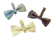 Blue, Purple & Green/Gold Embossed Croc Italian Leather Bowtie Set Of 3
