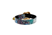 Green, Blue, Black, Red Embossed Snake Italian Leather Collar With Gold Swarovski Hardware