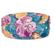 Floral Print Italian Leather 3 Wide Style Collar with Swarovski Crystals