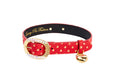 Load image into Gallery viewer, Red & Gold Polka Dot Italian Leather Collar With Italian/Swarovski Hardware & Heart Charm
