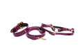 Load image into Gallery viewer, Purple Patent Italian Leather/Swarovski Crystal Hardware Collar, Leash & Harness Set
