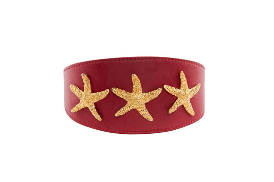 Red Vegan Leather 3” Wide Starfish Collar